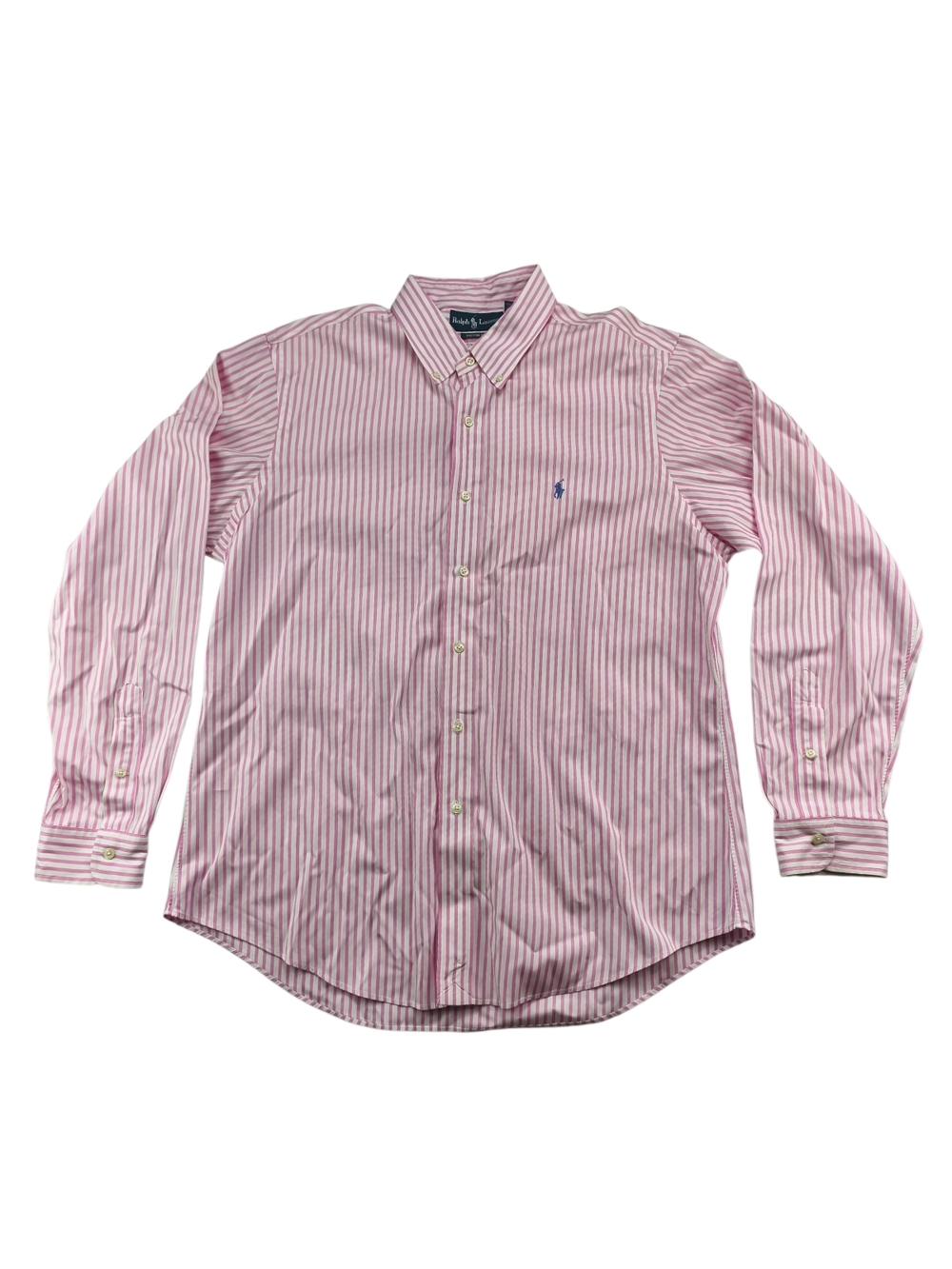 Ralph Lauren Vintage Pink Stripe Shirt Men's XL Lavender Pony Custom Fit Y2K